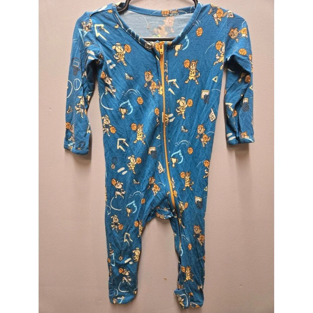 Bellabu Bear Bamboo Convertible Foot Pajamas Infant Baby 9-12m Basketball Pups